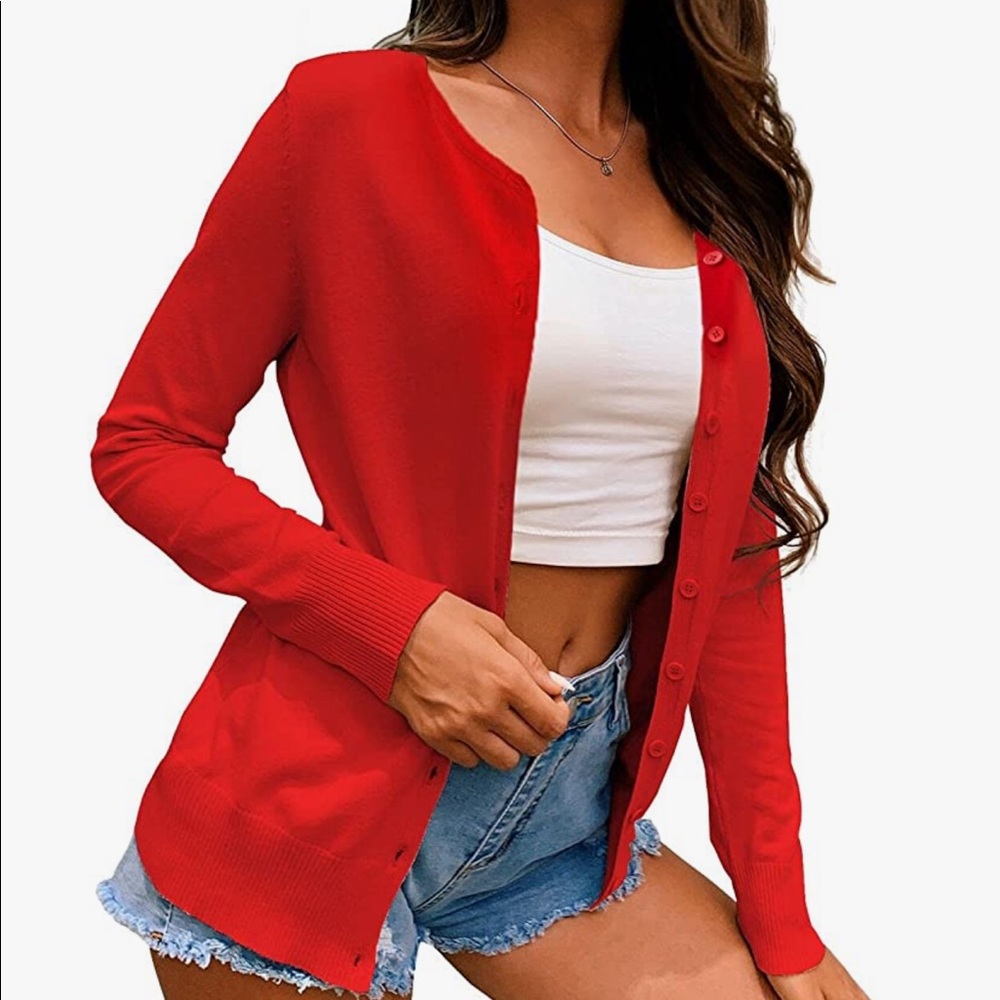 Red Cardigan Sweater